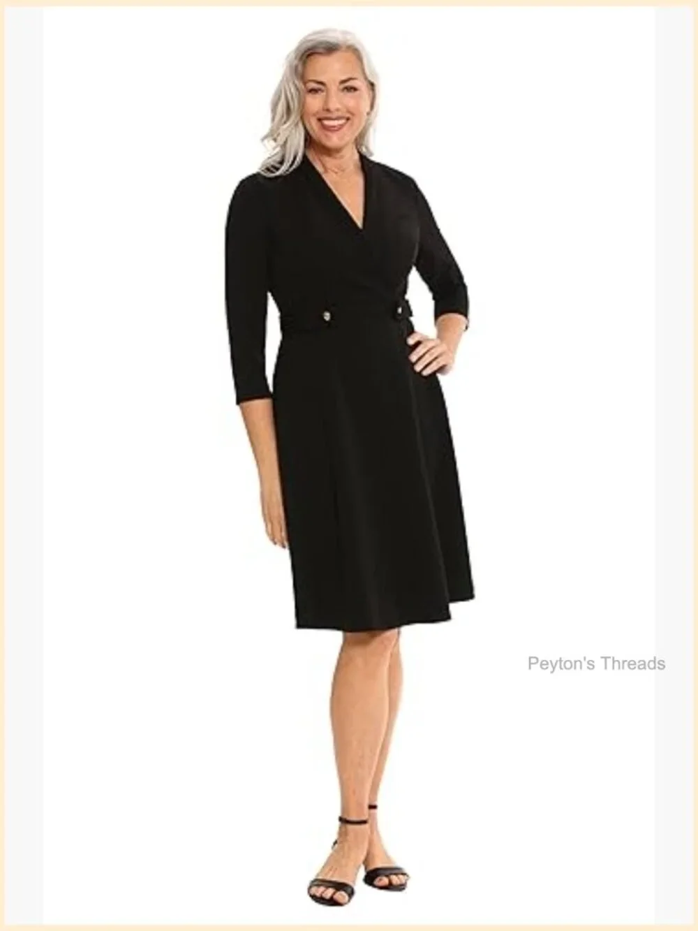 Crepe Fit and Flare Midi Dress with Waist Button Detail - Picture 2 of 7